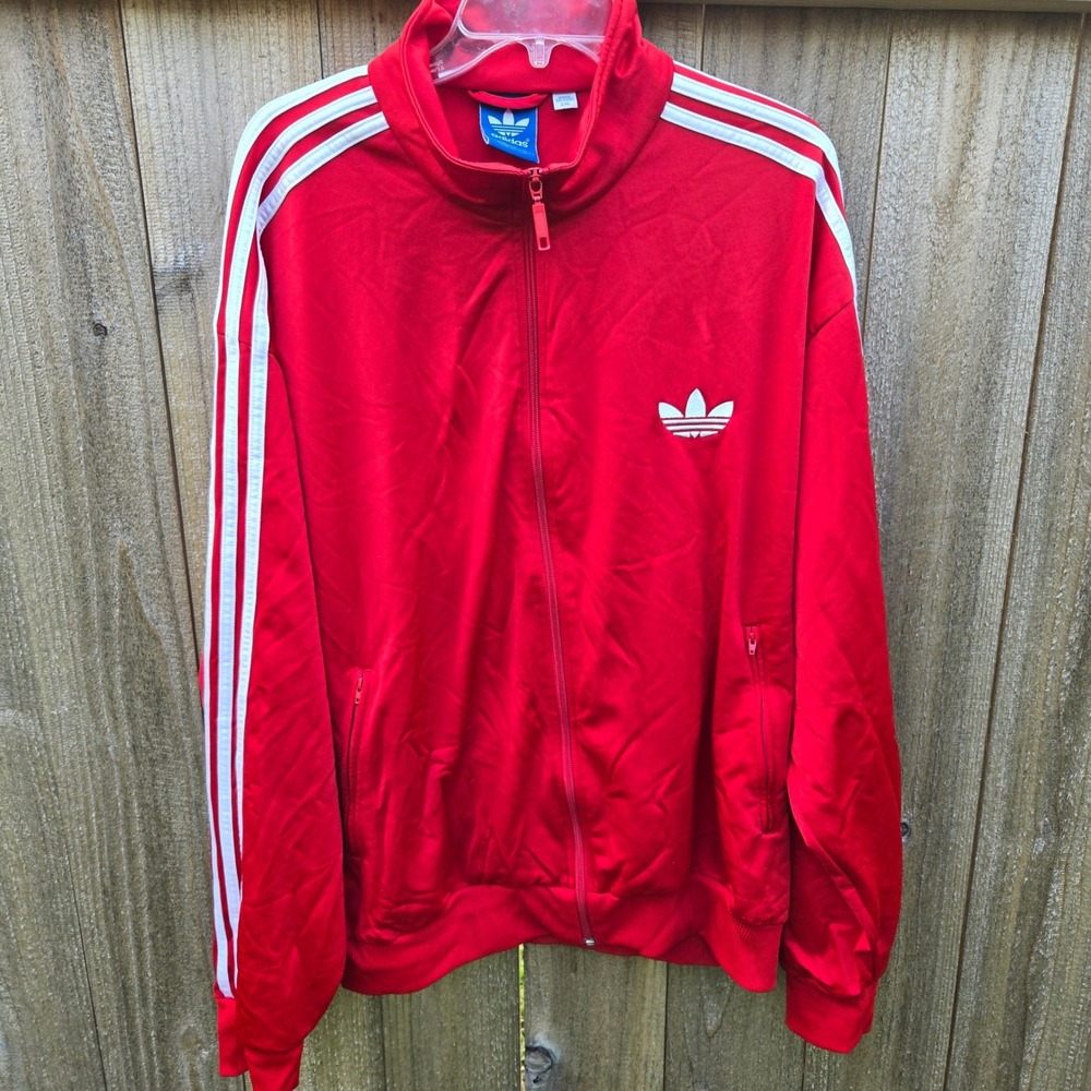 Adidas Originals Mens Firebird Track Jacket Red White 3 Stripe Trefoil 2XL XXL